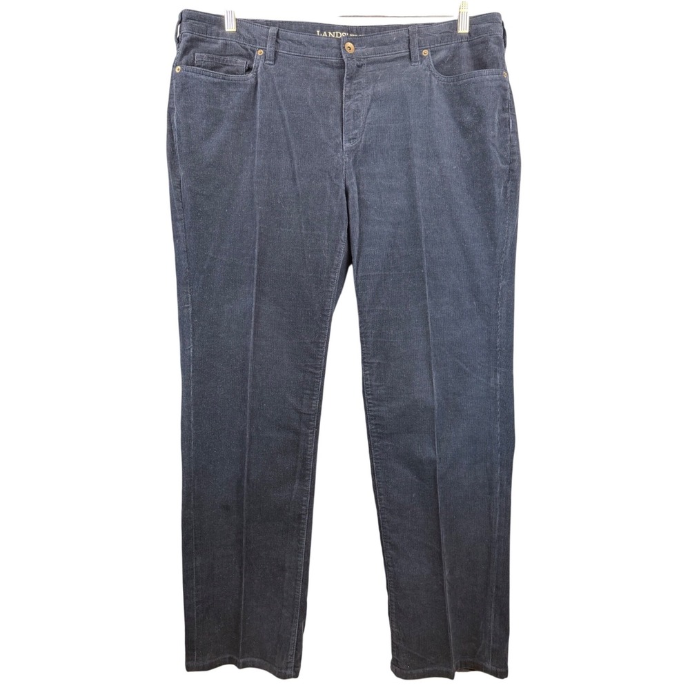 Lands End Womens 18W Navy Blue Mid Rise Straight Corduroy Pants Stretch Cotton